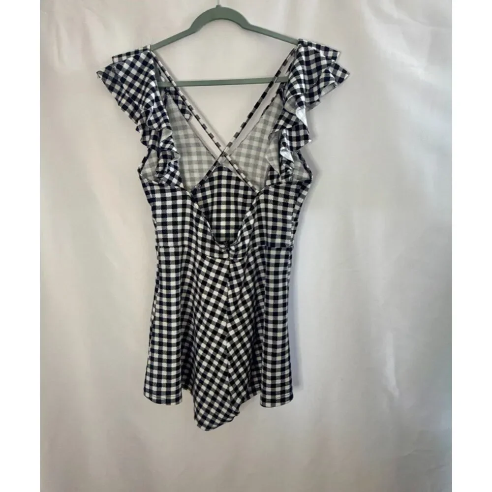 Shein black and white gingham ruffle romper. Size large